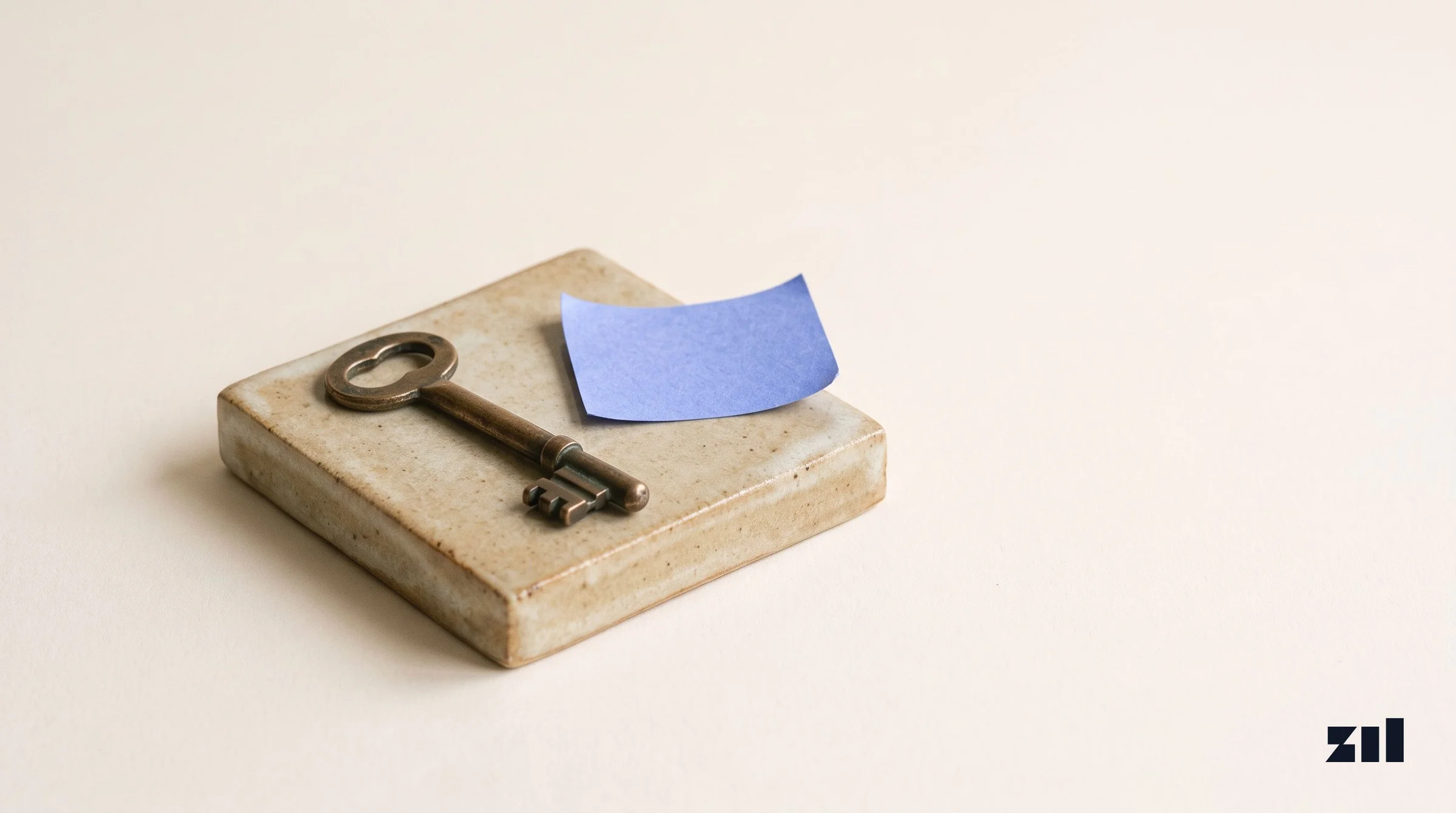 Llave antigua sobre base de cerámica, simbolizando la clave para tercerizar marketing.