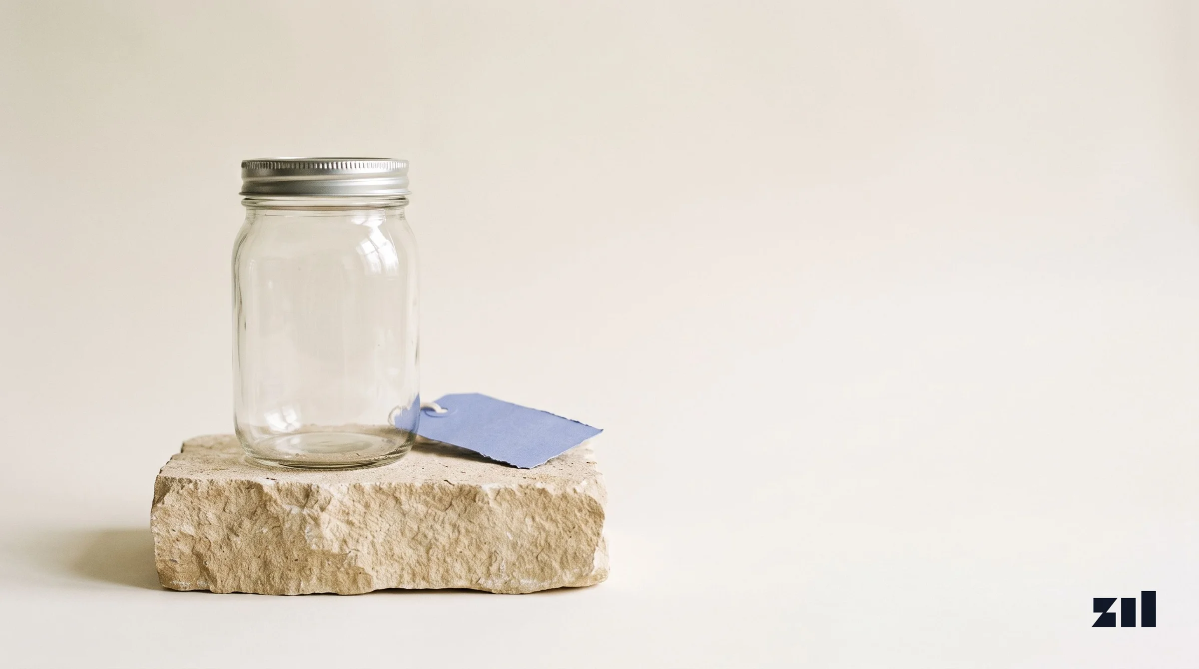 Frasco de vidrio sin etiqueta, en una guía de diseño de packaging para una línea de productos